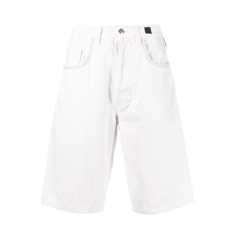 Versace 90s White Cotton Bermuda Shorts with Gold Logo Buttons